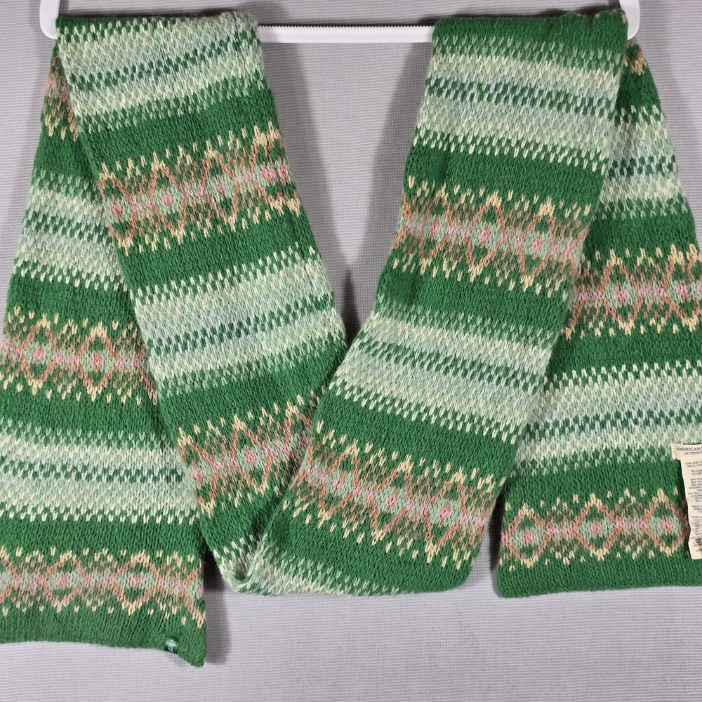 American Eagle Outfitters Angora‎ Wool Knit Scarf Green Fair Isle Rabbit Hair OS
